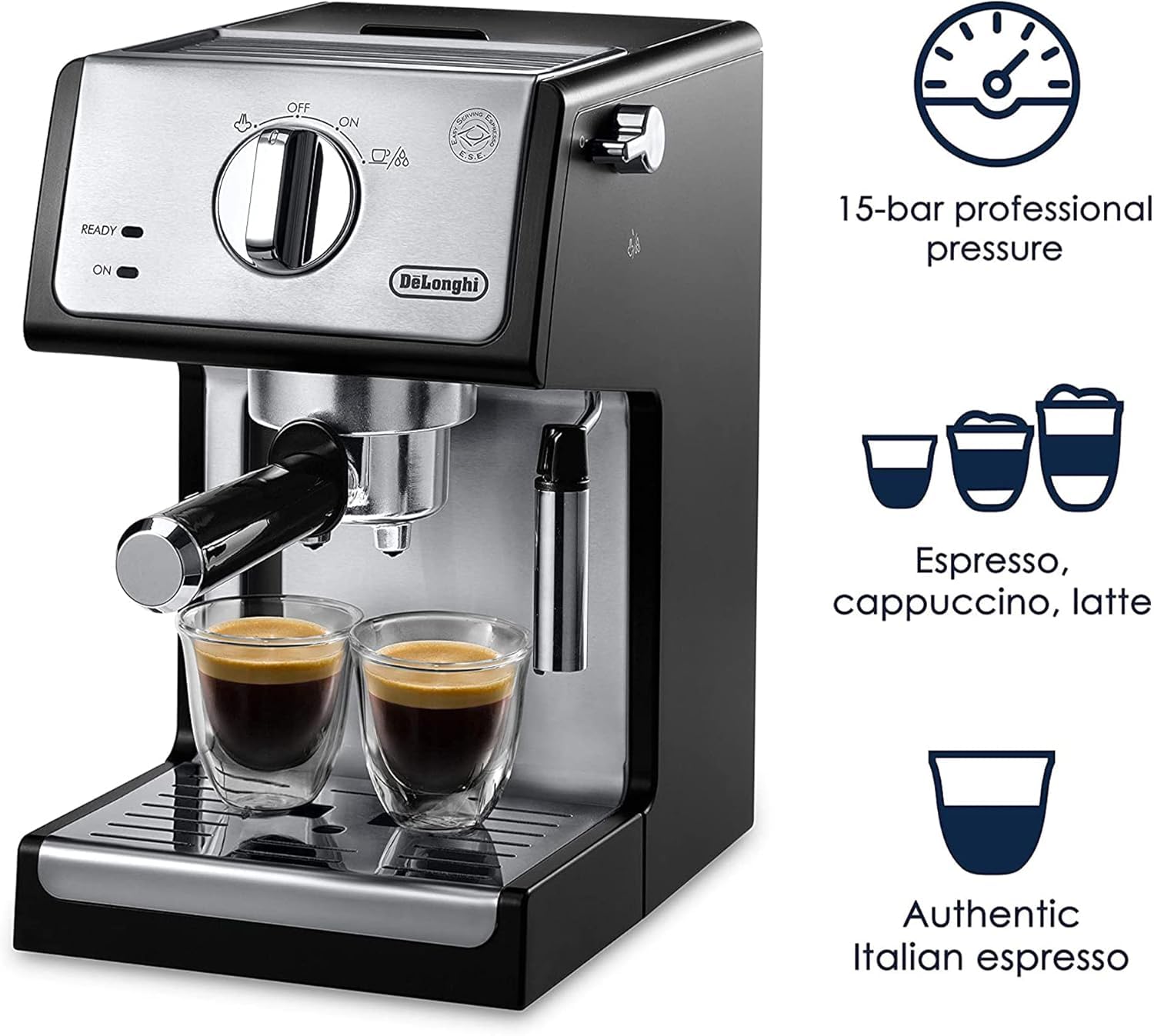 De'Longhi 15-Bar Pump Espresso Machine with Milk Frother & Temperature Control - Compact Home Barista Coffee Maker for Espresso, Latte, Cappuccino & Iced Coffee, Easy to Clean Design De'Longhi