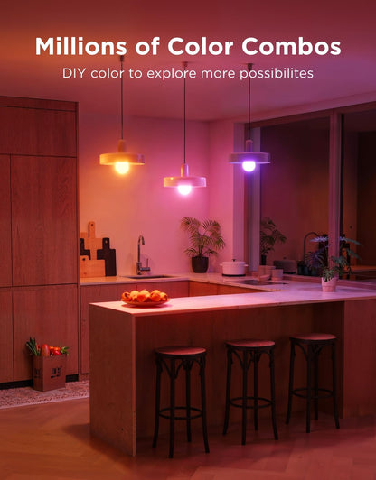 Govee Smart Light Bulbs, Color Changing Light Bulb, Work with Matter, Alexa and Google Assistant, 16 Million Colors RGBWW, WiFi & Bluetooth LED Light Bulbs, Music Sync, A19, 800 Lumens, 4 Pack