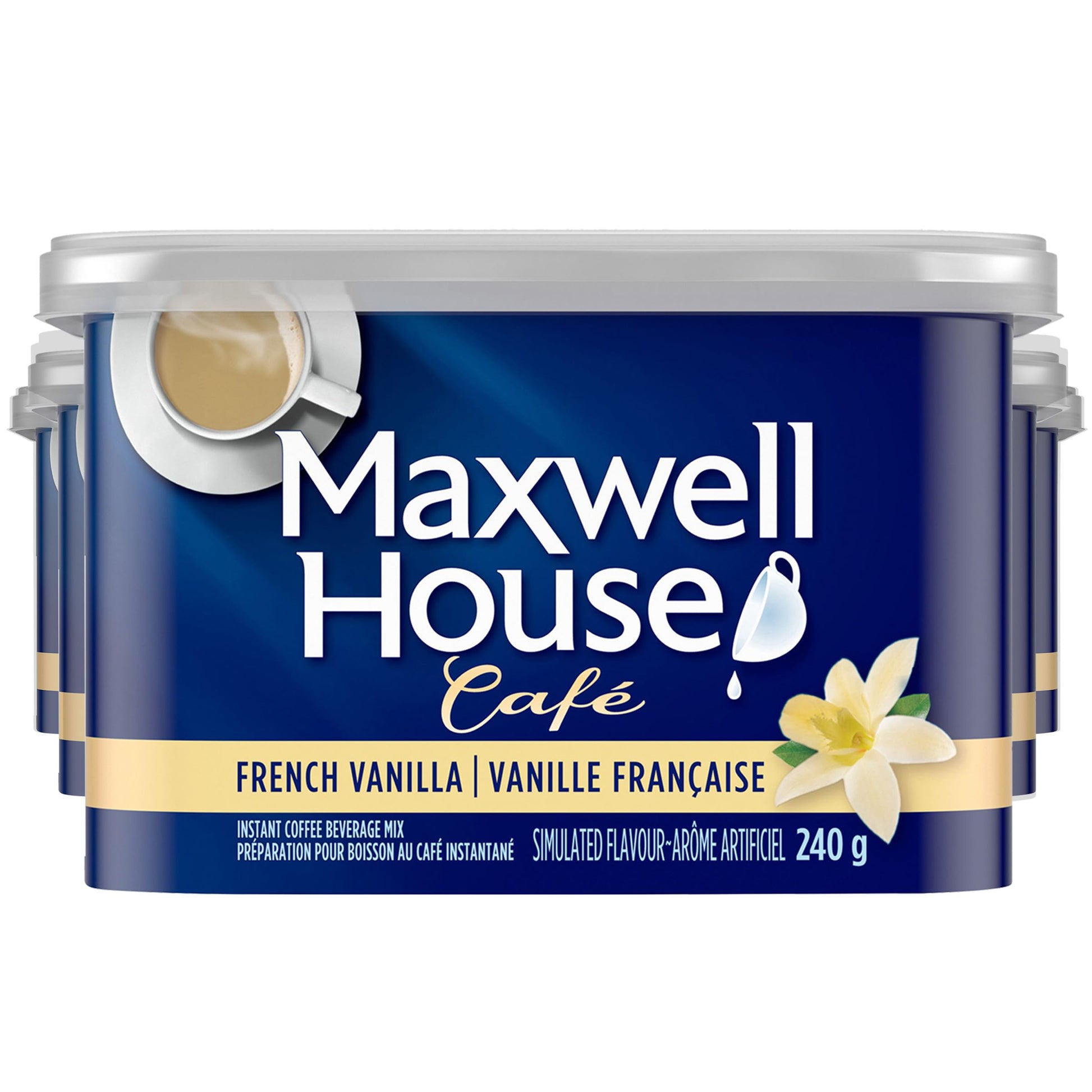 Maxwell House Café French Vanilla Flavoured Instant Coffee Beverage Mix – 8 Pack, 240g Canisters