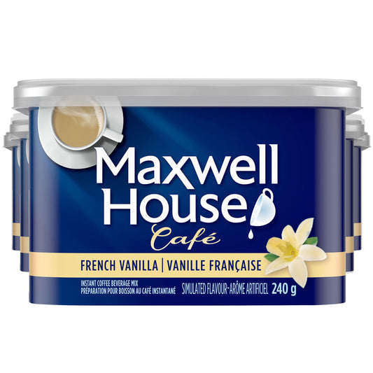 Maxwell House Café French Vanilla Flavoured Instant Coffee Beverage Mix – 8 Pack, 240g Canisters
