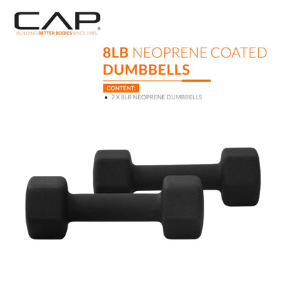 CAP Barbell Neoprene Dumbbell Weights, 8 lb Pair, Black