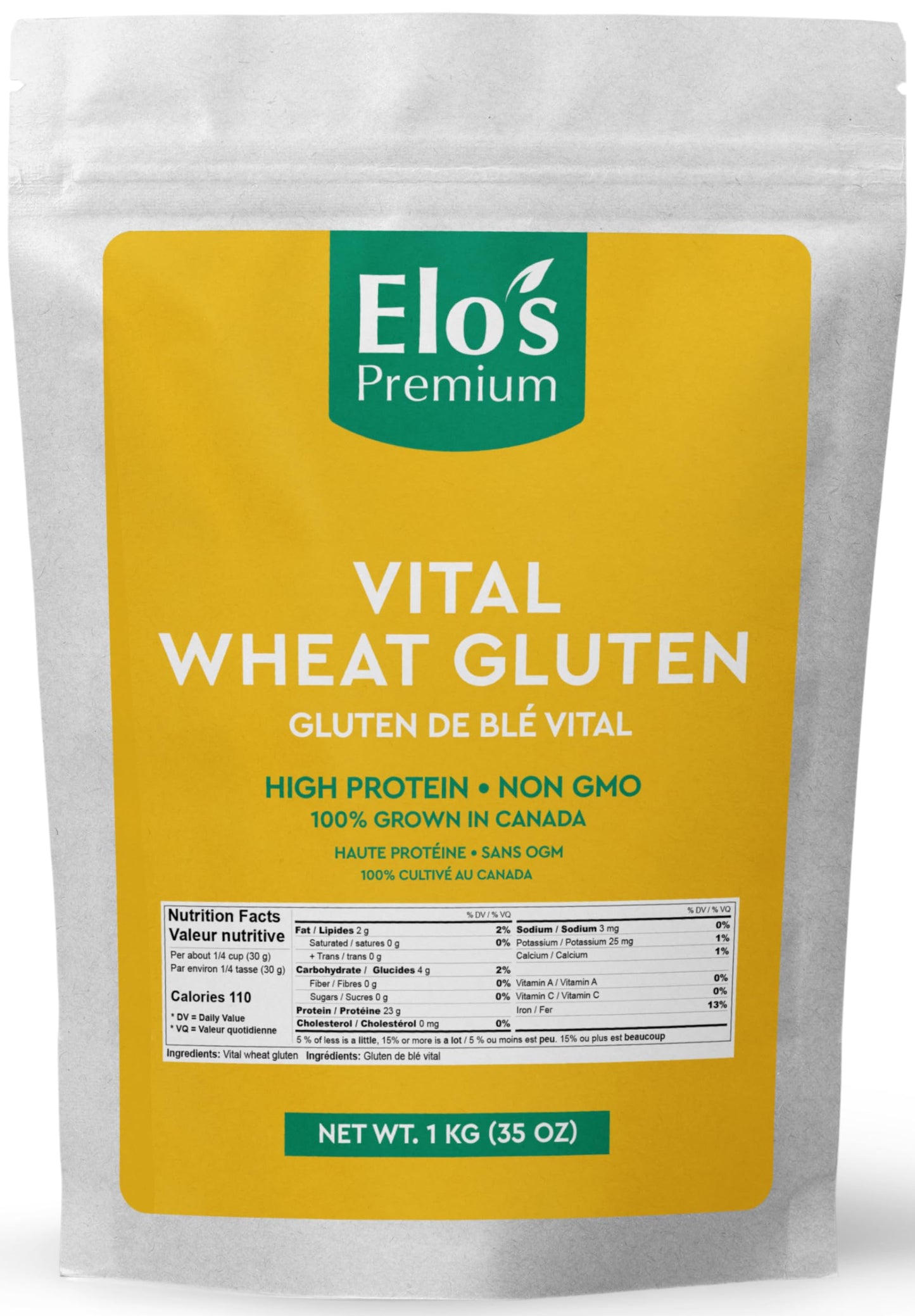 Elo's Premium Vital Wheat Gluten - 1kg (2.2lb) Canadian-Grown High Protein Flour