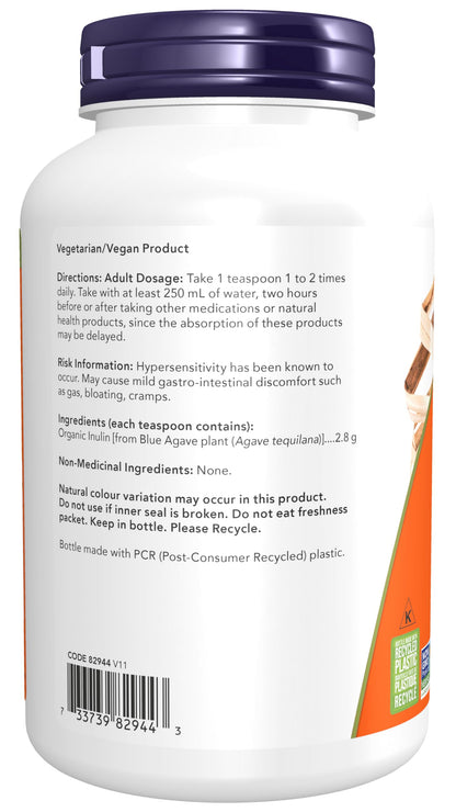 NOW Supplements, Inulin Prebiotic Pure Powder, Certified Organic, Non-GMO Project Verified, Intestinal Support, 8-Ounce - Available at All In One Marketplace Canada