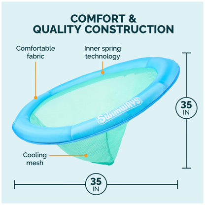 SwimWays Spring Float Premium Papasan Pool Lounger, Inflatable Pool Floats Adult with Fast Inflation for Ages 15 & Up, Sky Blue SwimWays