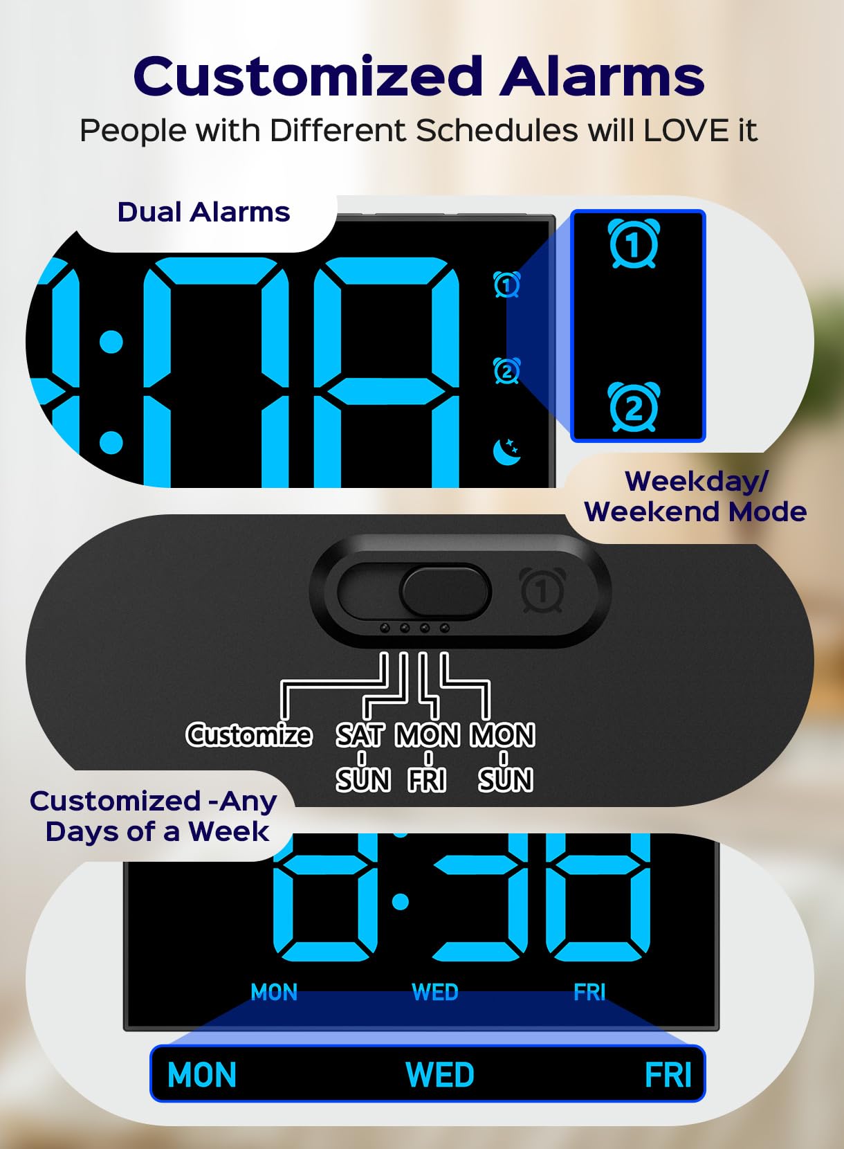 GOLOZA Digital Alarm Clocks for Bedrooms, Digital Clock with 4 Level Brightness +Off, Dual Customizable Alarms, USB Port, Power-Off Memory, Snooze, DST, 12/24H, Desk Clock for Kids Adults Elderly - Available at All In One Marketplace Canada