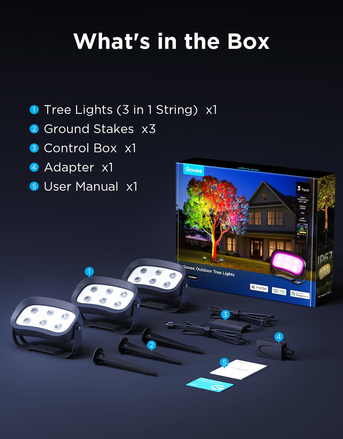 Govee Outdoor Tree Lights 3-Pack, RGBWIC LED Landscape Lighting 🍁 All In One Marketplace Canada