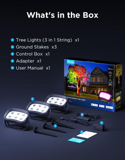 Govee Outdoor Tree Lights 3-Pack, RGBWIC LED Landscape Lighting 🍁 All In One Marketplace Canada