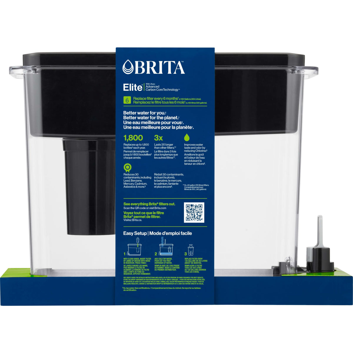 Brita 27 Cup Elite Filter Dispenser, Reduces 30+ Contaminants including Lead and Microplastics, Filter lasts 6 months, UltraMax, Black