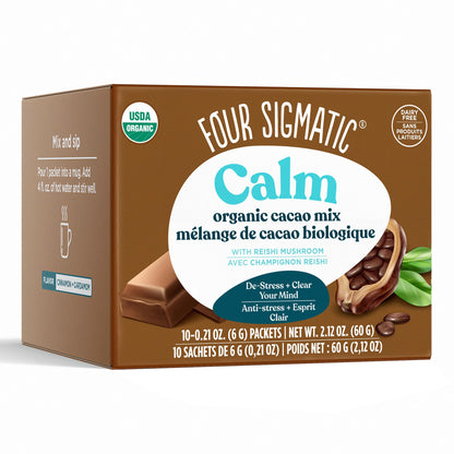 Four Sigmatic Calm Mushroom Cacao Mix | Organic Instant Cacao with Organic Reishi Mushroom Powder | Supports Calm & Relaxation | Drink it or Bake with it | Vegan, Gluten-Free, Dairy-Free | 10 Count Four Sigmatic