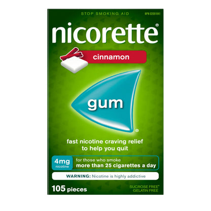 Nicorette 4mg Nicotine Gum, Cinnamon – Quit Smoking Aid with Fast Craving & Withdrawal Relief, Nicotine Replacement Therapy (NRT), 105 Pieces Nicorette