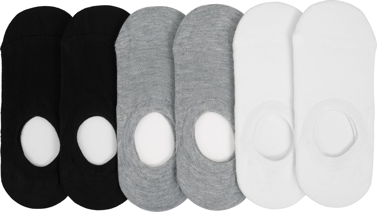 BenSorts Pack of 6 Low Cut Ankle Style Socks for Women Liner Non Slip Invisible Hidden Socks White Black Gray 6 Pairs Size 5 6 7 8