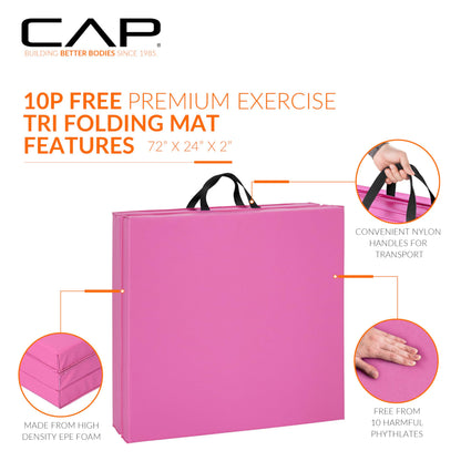 CAP Barbell Folding Exercise Mat – Durable, Anti-Tear, Thick Padding for Fitness, Aerobics, Gymnastics & Home Workouts. 72"L x 24"W x 2"Thick. PINK 🍁 All In One Marketplace Canada