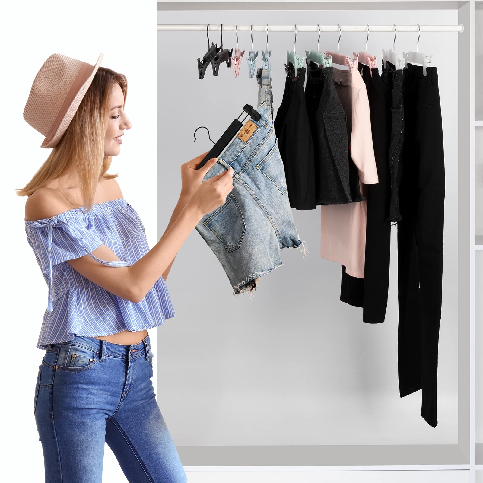 Lamitocs Pants Hangers with Clips, Skirt Hangers, 360 ° Swivel Hooks Space Saving Hangers for Pants, Skirts, Clothes, Jeans (10Pack,Black) - Available at All In One Marketplace Canada