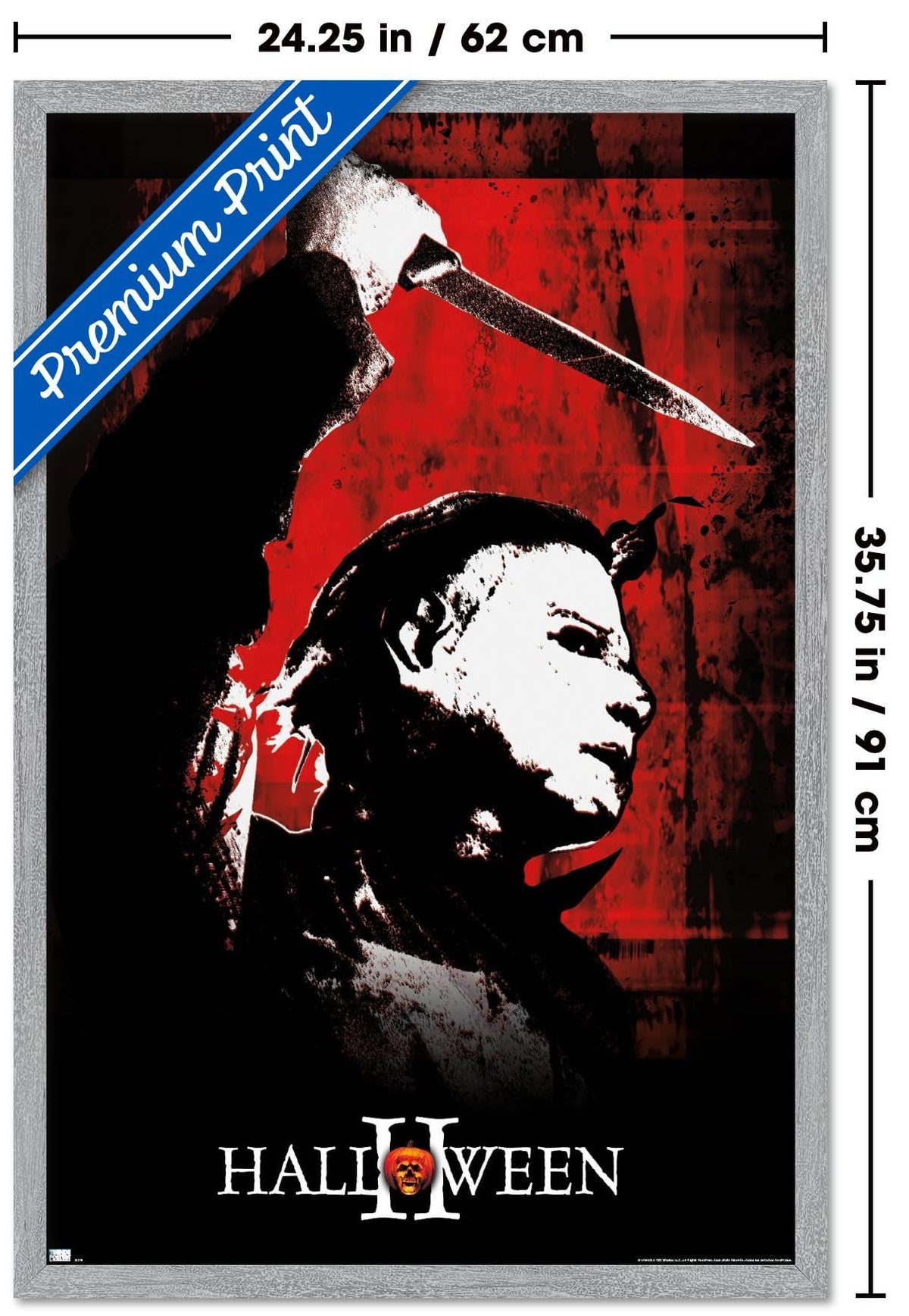 Halloween II - Red Wall Poster, 34L" x 22.4W", Gray Framed Version