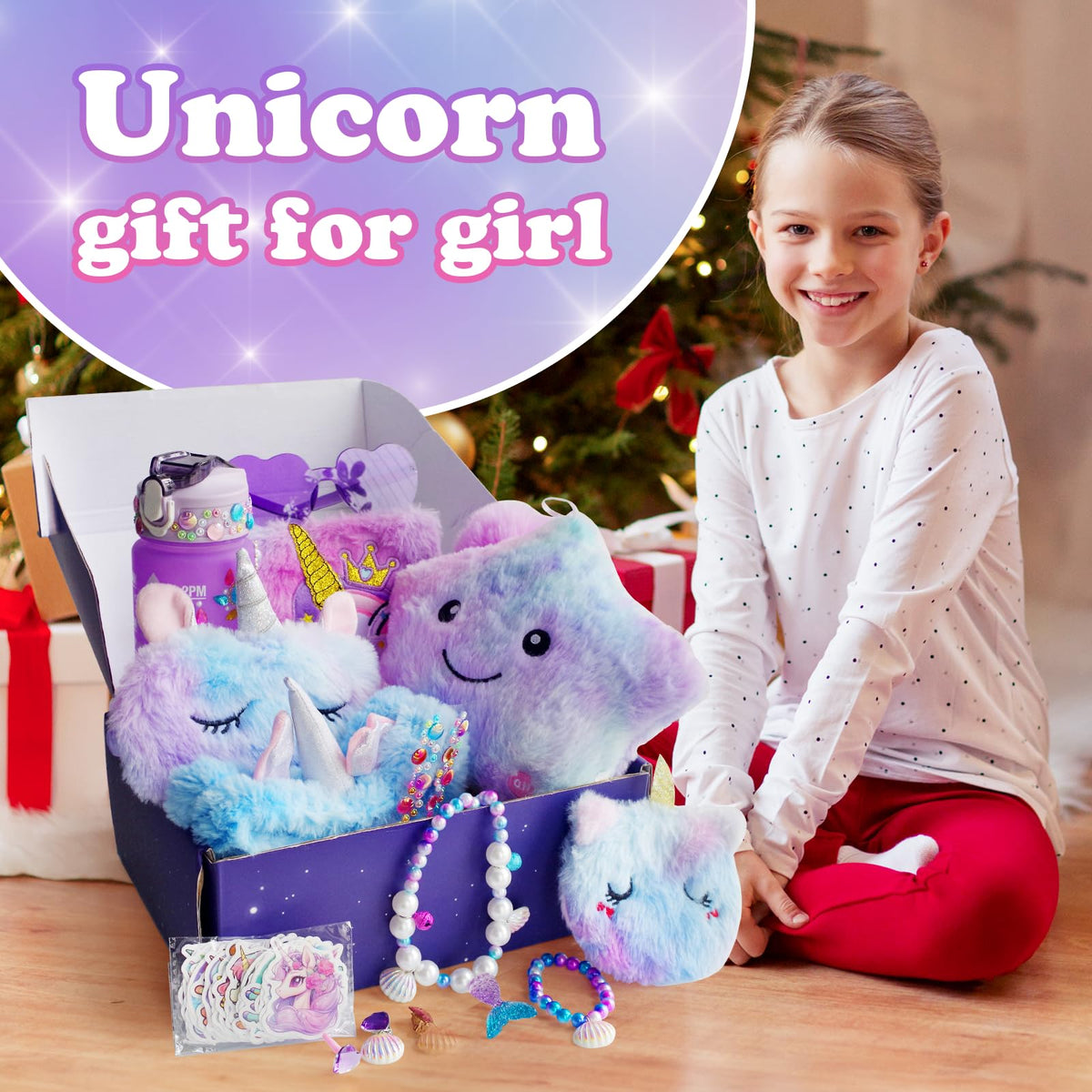 64pcs Unicorn Gifts Toys for Girls Kids Toys Party Favors 5 6 7 8 9 10+ Years Old Halloween Thanksgiving Christmas Birthday Gifts Box Star Pillow Stuffed Diary with Lock Headband Water Bottle Sticker 🍁 All In One Marketplace Canada