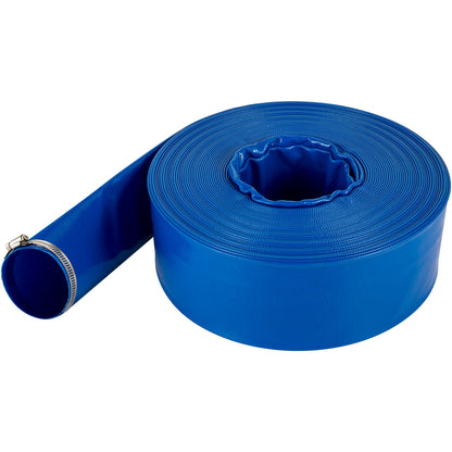 VEVOR Discharge Hose, 1-1/2" x 100', PVC Fabric Lay Flat Hose, Heavy Duty Backwash Drain Hose with Clamps, Weather-Proof & Burst-Proof, Ideal for Swimming Pool & Water Transfer, Blue VEVOR