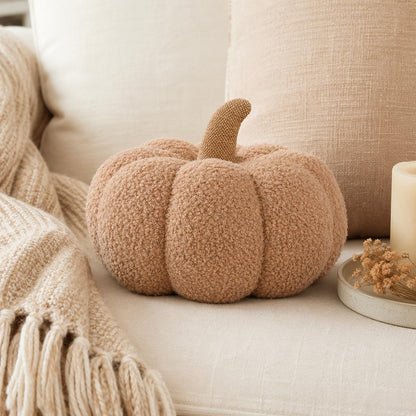 Citrouille en sherpa beige Pearhead, décoration d'Halloween en peluche, décoration d'automne moderne, beige