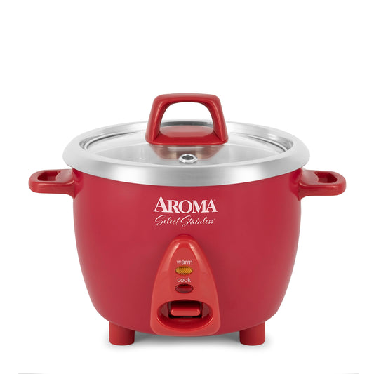 Cuiseur à riz et mijoteuse Aroma Housewares Select en acier inoxydable avec cuve intérieure sans revêtement, 6 tasses (cuit)/1,2 pintes, ARC-753SGR, rouge