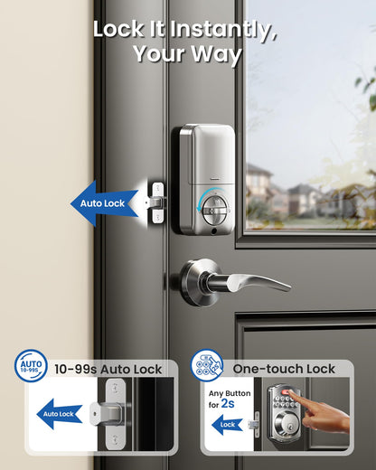 Veise Keyless Entry Door Lock with 2 Lever Handles - Electronic Keypad Deadbolt, Easy Installation Digital Smart Front Door Lock Set, Satin Nickel Veise