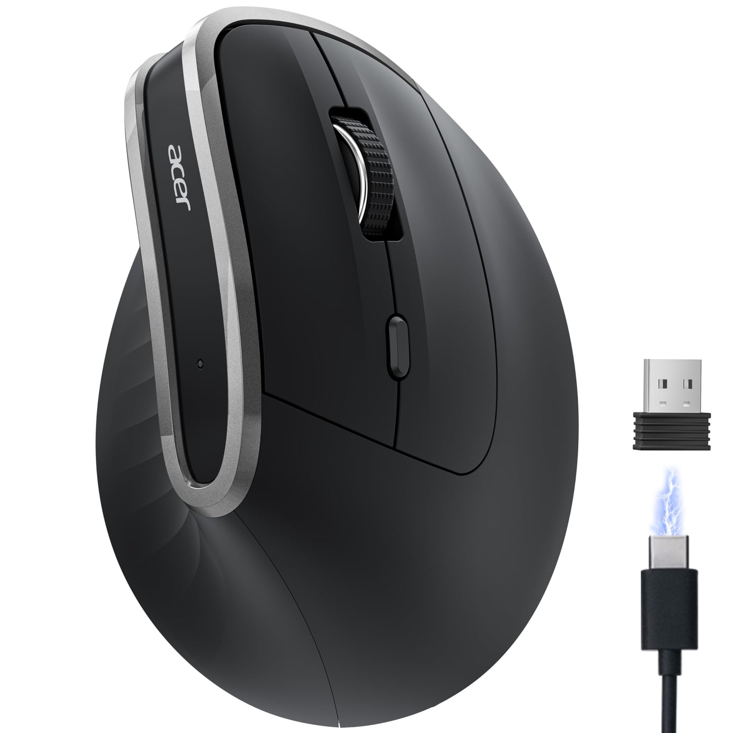 Acer Wireless Ergonomic Mouse, Rechargeable Vertical Mouse, 3 Adjustable DPI 1600/1200/1000, Ergo Mice, 2.4GHz Computer Mouse with 6 Buttons, 2.4GHz USB Receiver for Laptop, PC, Desktop