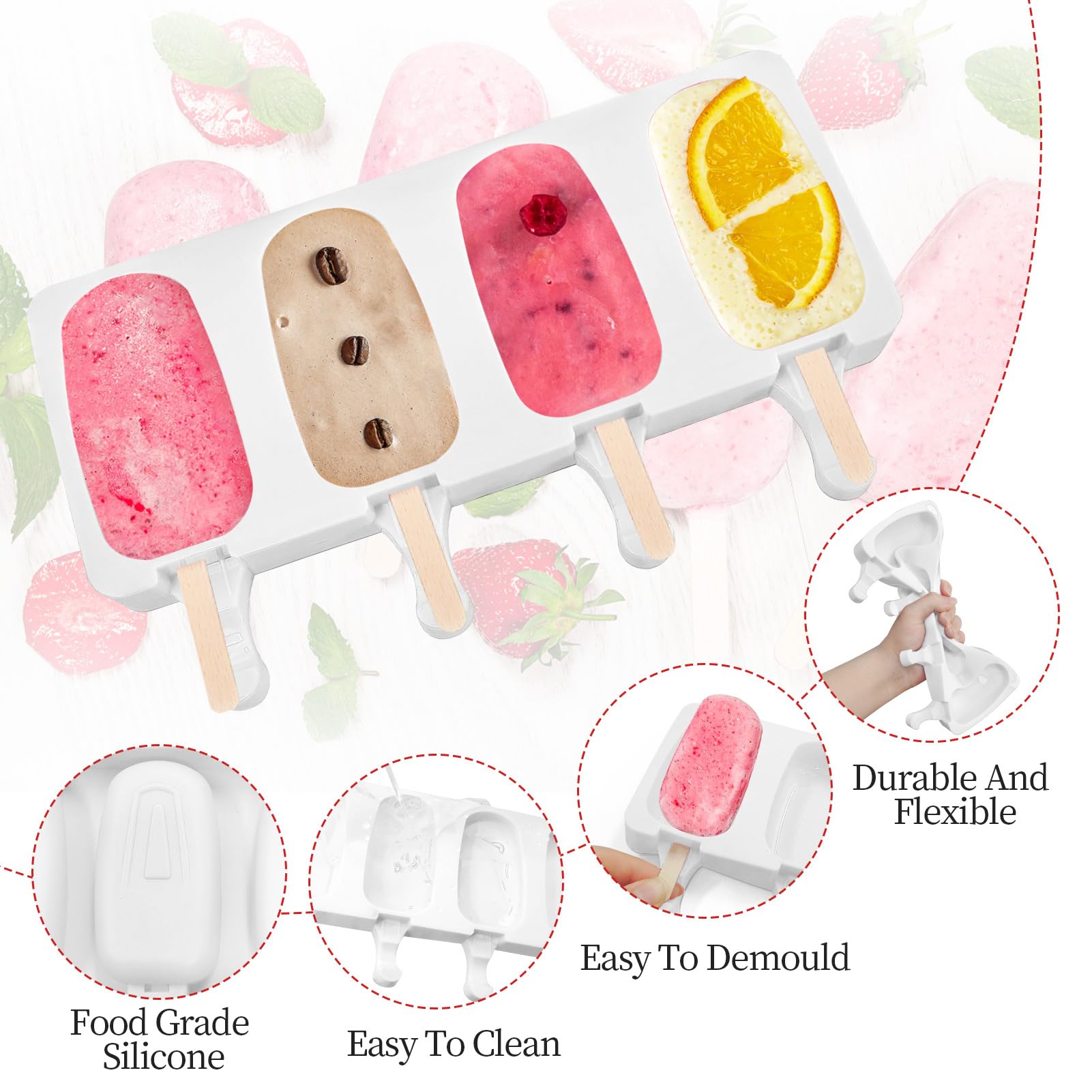 Popsicle Molds 2Pcs, Silicone Ice Cream Molds ice Lolly Moulds with Lid, 100 Sticks and 50 Bags for Ice Pop Cakesicle Dessert, BPA Free - Available at All In One Marketplace Canada