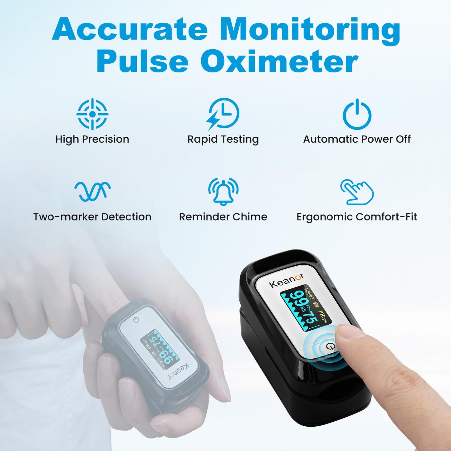 Pulse Oximeter, Oxygen Meter Finger Monitor with Alarm & PI, Finger Pulse Oximeter for SpO2 Blood Oxygen Saturation & Heart Rate, Portable O2 Monitor for Adults & Kids, Batteries & Lanyard Included
