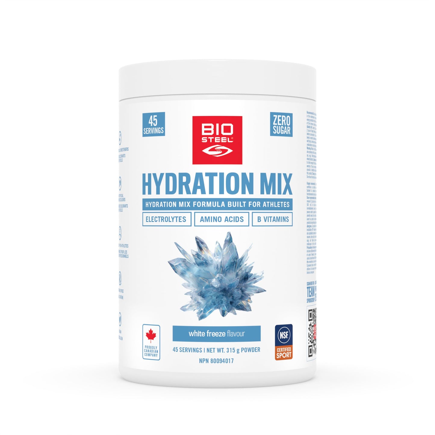 BioSteel Electrolyte Hydration Mix, White Freeze, 45 Servings