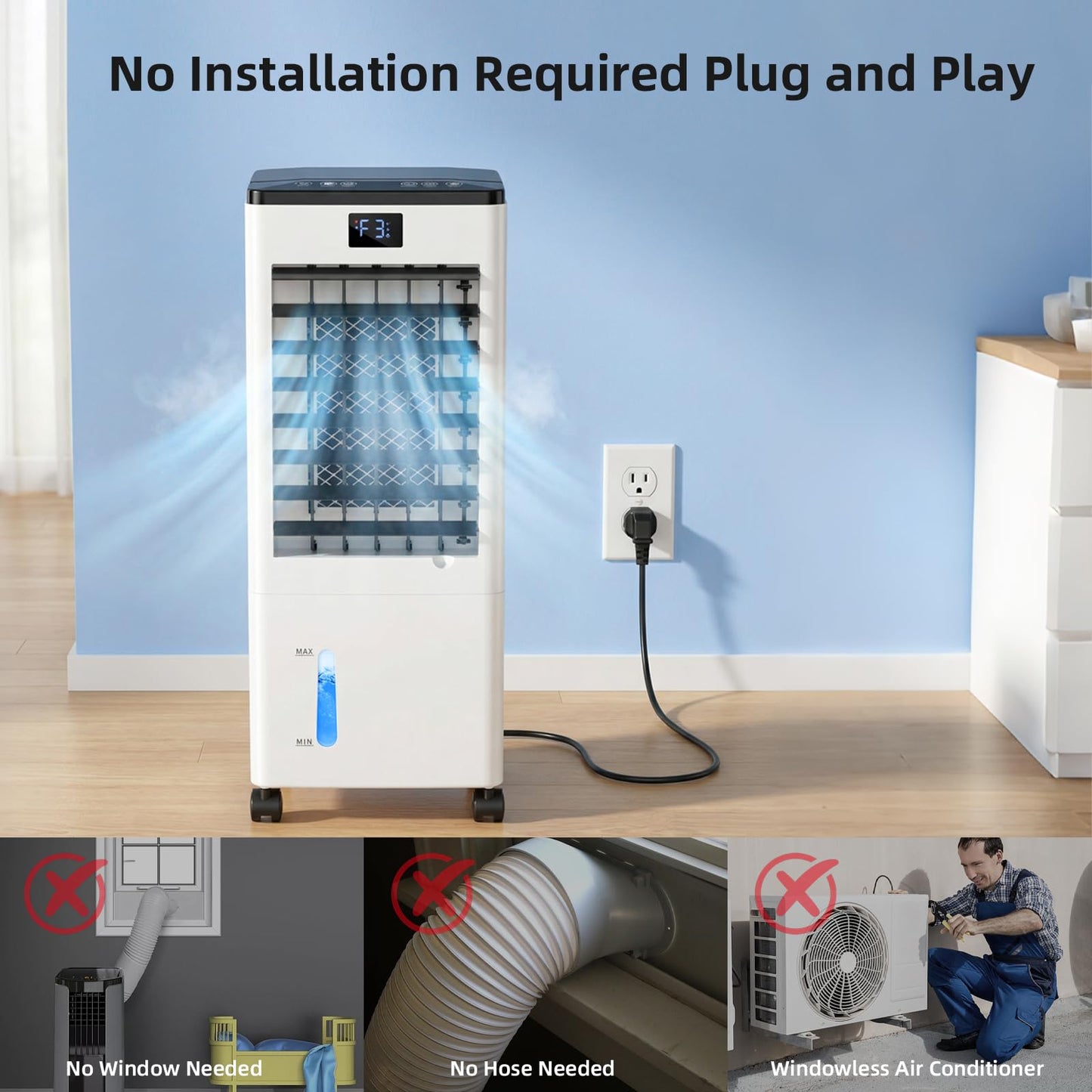 Portable Air Conditioners, Evaporative Air Cooler with Remote & LED Display, 120° Oscillation, 12H Timer, 3 Speeds & 4 Modes, 60W Energy-Efficient, Windowless Swamp Cooler for Bedroom Office Garage - Available at All In One Marketplace Canada