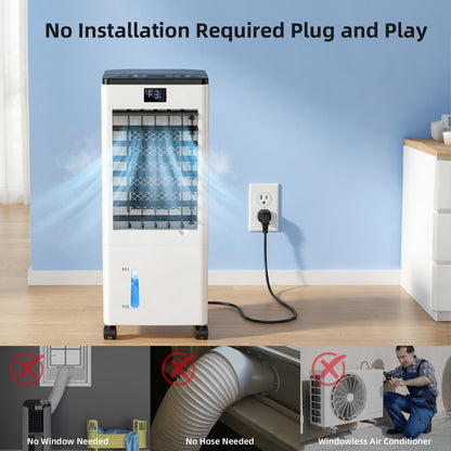 Portable Air Conditioners, Evaporative Air Cooler with Remote & LED Display, 120° Oscillation, 12H Timer, 3 Speeds & 4 Modes, 60W Energy-Efficient, Windowless Swamp Cooler for Bedroom Office Garage - Available at All In One Marketplace Canada