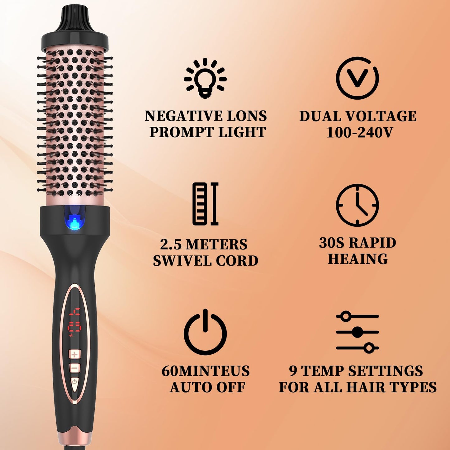 Hywestger Curling Iron Thermal Brush 1.5 Inch Global Voltage Travel-Friendly with Digital Display Temperature Ceramic Tourmaline Ionic Quick Heated Round Bush Suitable for Medium and Long Hair - Available at All In One Marketplace Canada