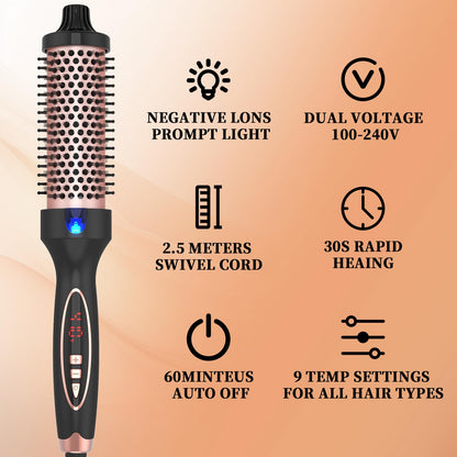 Hywestger Curling Iron Thermal Brush 1.5 Inch Global Voltage Travel-Friendly with Digital Display Temperature Ceramic Tourmaline Ionic Quick Heated Round Bush Suitable for Medium and Long Hair - Available at All In One Marketplace Canada
