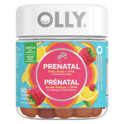 OLLY Prenatal Gummy Supplement Sweet Citrus Multivitamin to help support Mommy & Baby, with no artificial flavours and colours, 30 day supply (60 gummies)