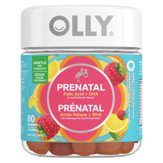 OLLY Prenatal Gummy Supplement Sweet Citrus Multivitamin to help support Mommy & Baby, with no artificial flavours and colours, 30 day supply (60 gummies)