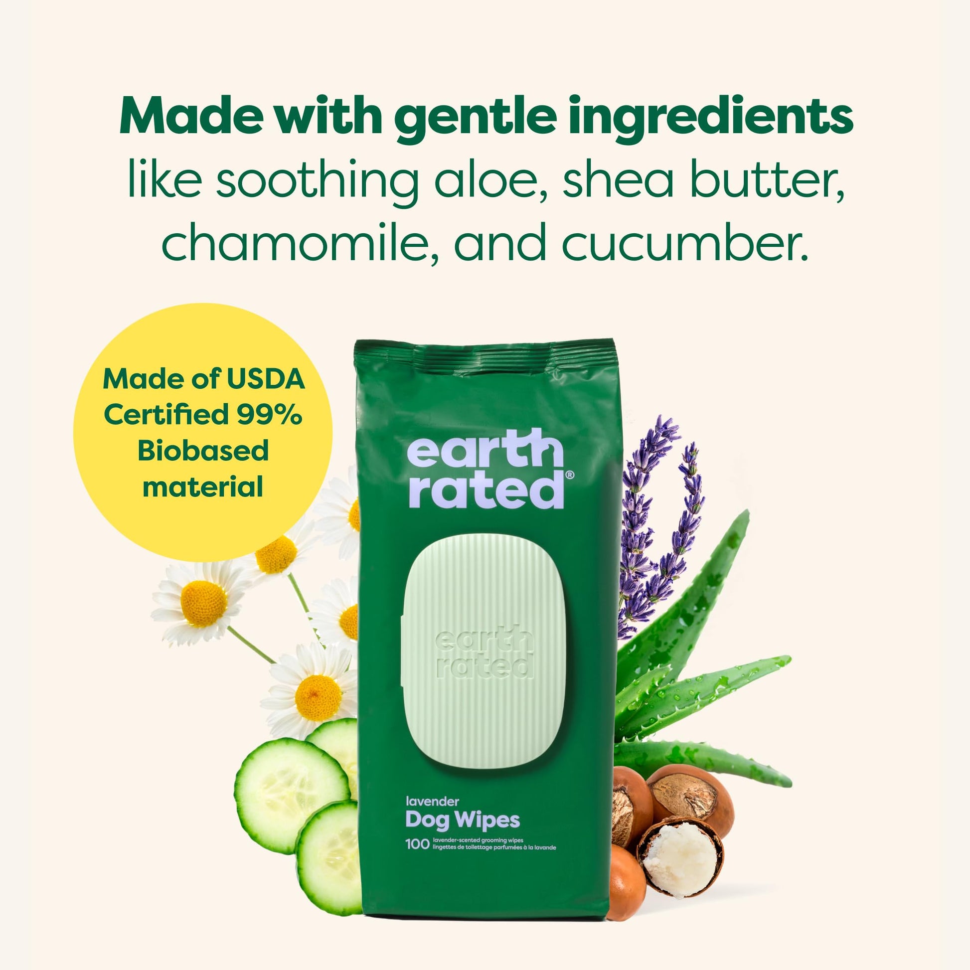 Earth Rated (A Canadian Company) Dog Wipes, Hypoallergenic, Cleaning and Hydrating, for Grooming Paws, Body and Butt, Lavender Scented, 400 Count