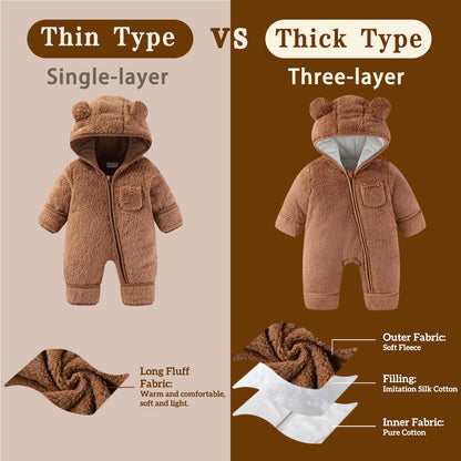 AiWMGL Newborn Baby Bear Fleece Footed Hooded Jumpsuit 🍁 All In One Marketplace Canada