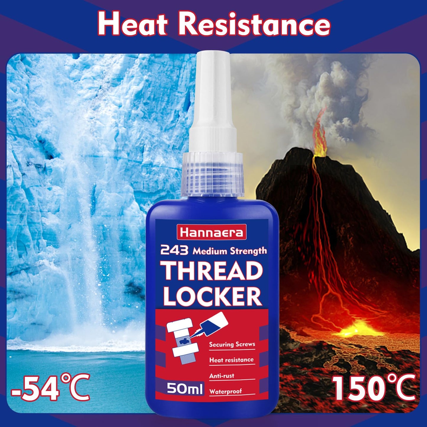 Threadlocker 1.69 Fl oz/ 50 ml Medium Strength 243, Lock & Seal Nuts, Bolts, Fasteners and Metals, Blue Thread Lock Against Losening and Leakage (medium-50ml)