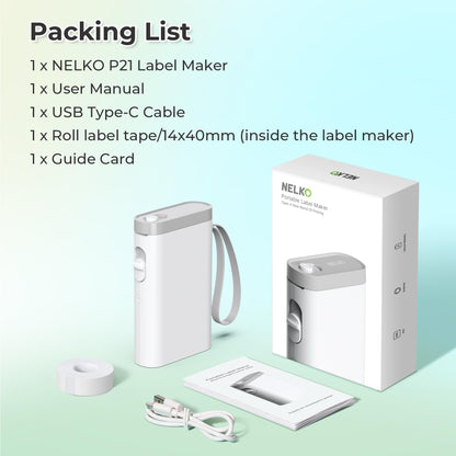 Nelko Label Maker Machine with Tape, P21 Portable Bluetooth Label Printer, Wireless Built-in Cutter Sticker Maker Mini Label Makers with Multiple Templates for School Organizing Office Home, White