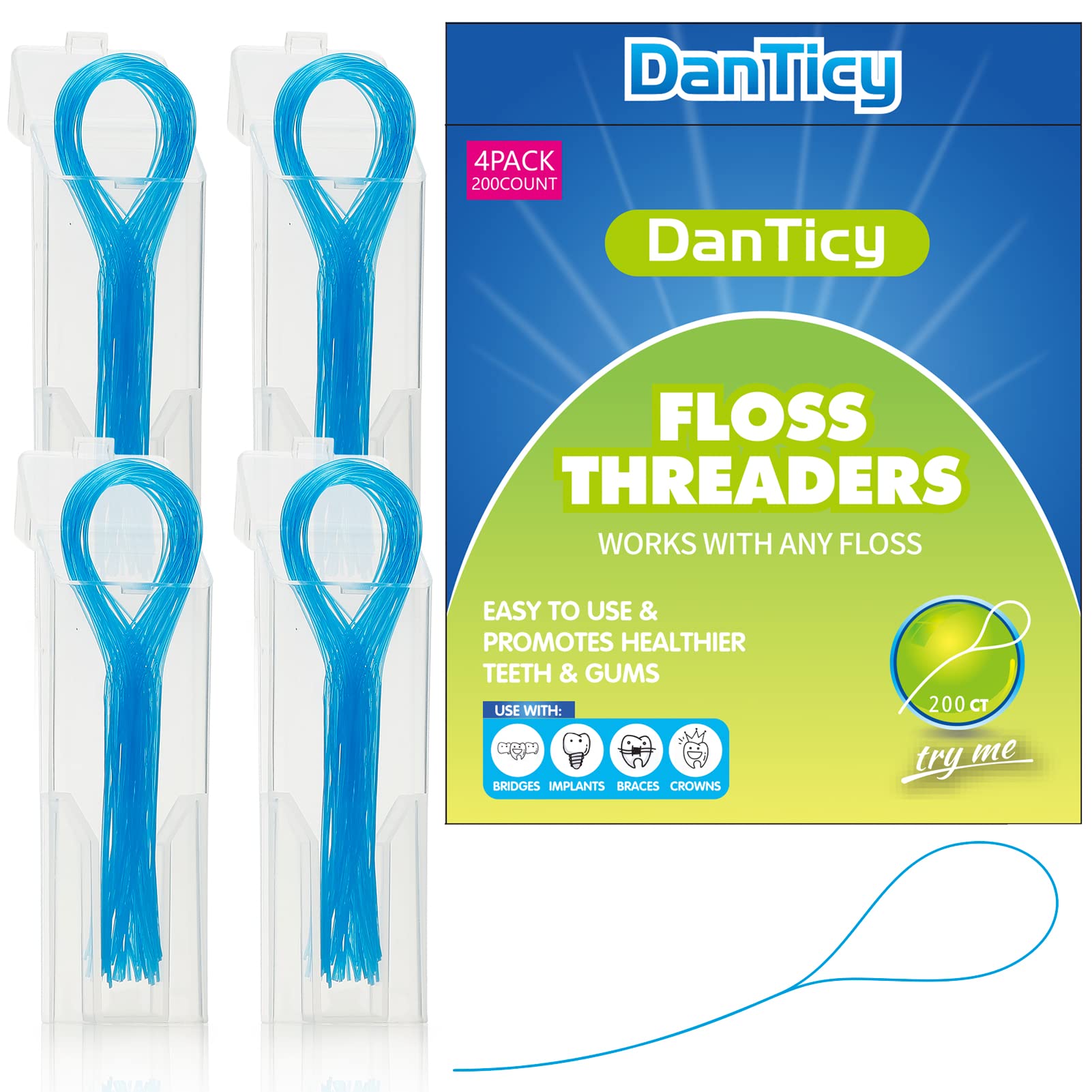 Floss Threaders, Deep Clean Dental Floss Threader for Braces, Bridges, and Implants, Blue - Available at All In One Marketplace Canada
