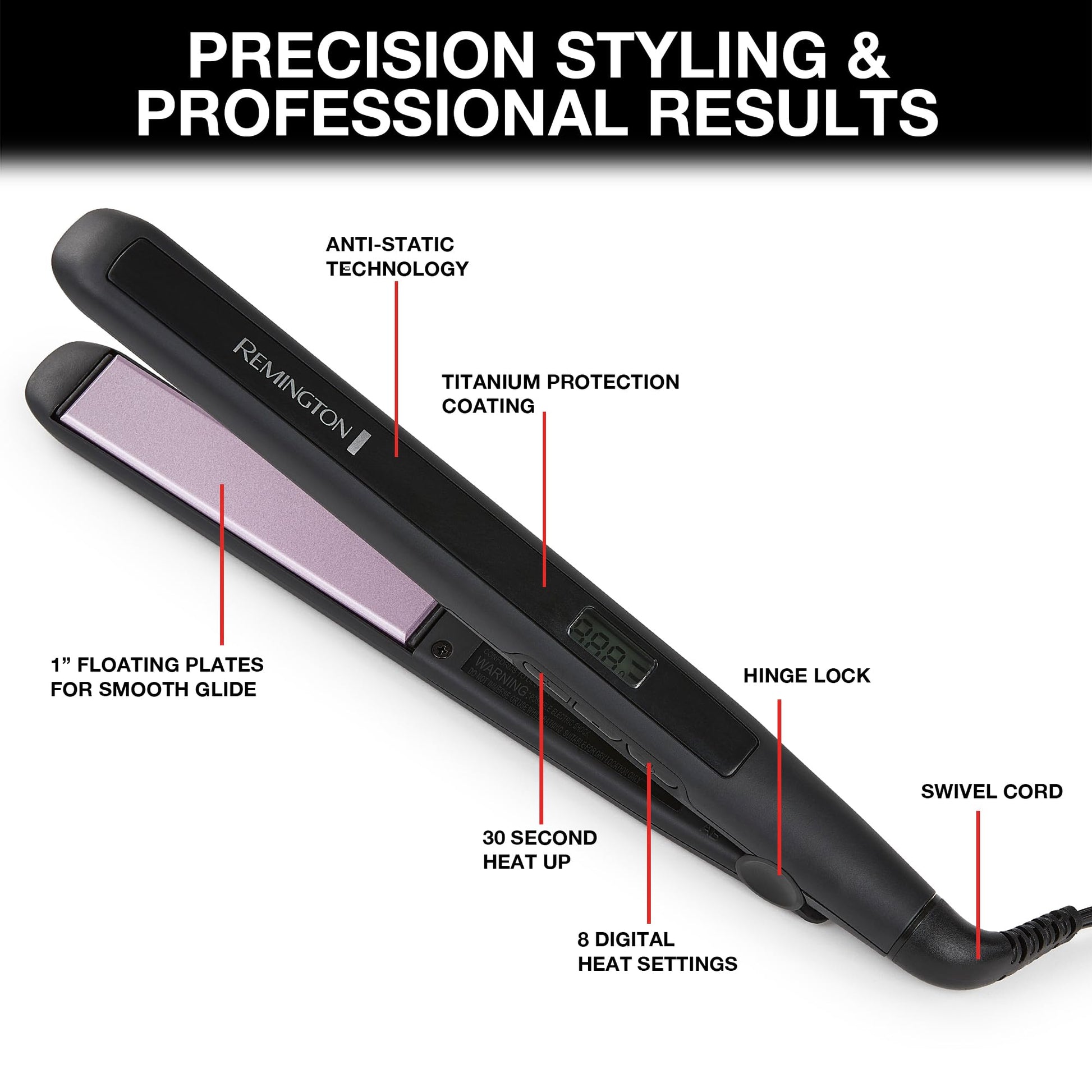 Remington 1" Anti-Static Flat Iron with Floating Ceramic Plates and Digital Controls, Hair Straightener, Purple, S5500 - Available at All In One Marketplace Canada