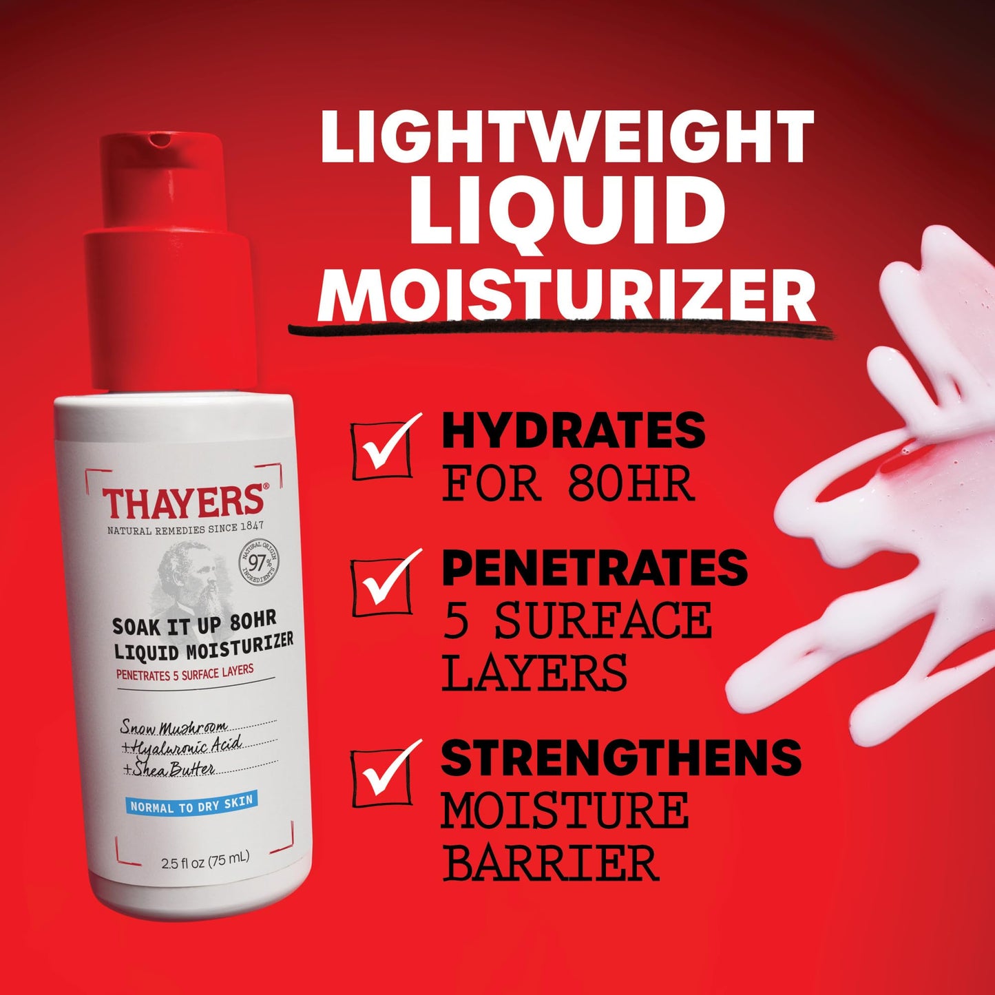 THAYERS Soak It Up 80HR Liquid Moisturizer, with HYALURONIC ACID and Snow Mushroom, Dermatologist Tested Skin Care for Normal to Dry Skin, Lightweight Formula, 75 ml 🍁 All In One Marketplace Canada