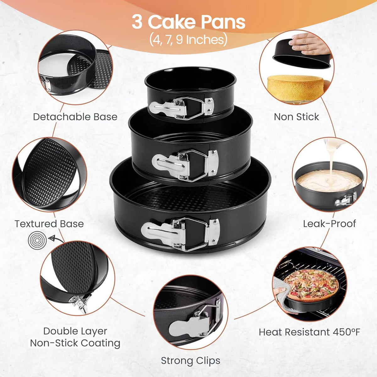 Cake Pans with Baking Supplies | 100 Pcs Springform Pan Set Includes 3 Round Non-Stick Moule a Gateau (4,7,9 inches Baking Pan)-Icing Tips-Leveler–Leak Proof Cheesecake Pan-Baking Set & EBook By RFAQK 🍁 All In One Marketplace Canada