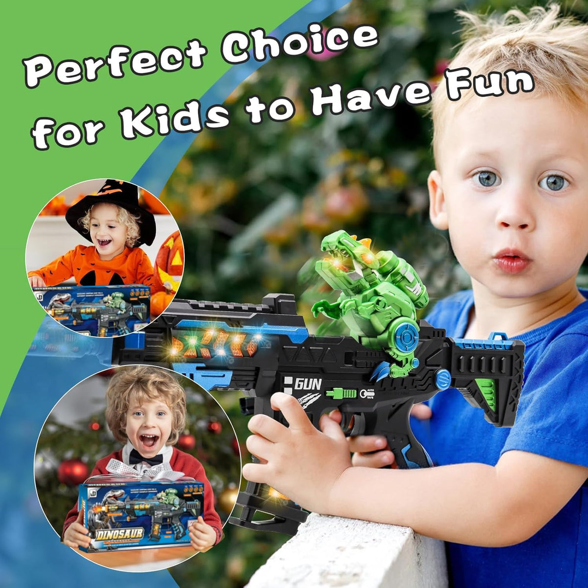 Dinosaur Light Up Toy Gun with Sound Effects, Noise-Making Gun Toys for Kids, Halloween Christmas Dinosaur Gifts for 3 4 5 6 7 Year Old Boys Toddlers, Birthday Gifts 🍁 All In One Marketplace Canada
