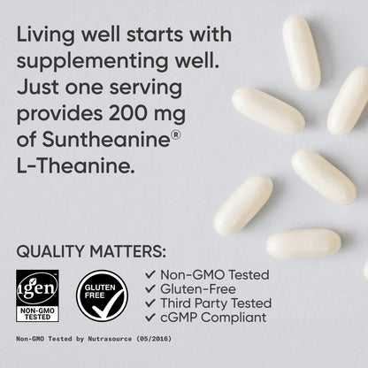Sports Research® Double Strength ‘Suntheanine’ L-Theanine with Organic Coconut Oil - Promotes Alertness, Focus, and Relaxation without Drowsiness - 200 mg L Theanine Supplement - 60 Softgel Capsules - Available at All In One Marketplace Canada
