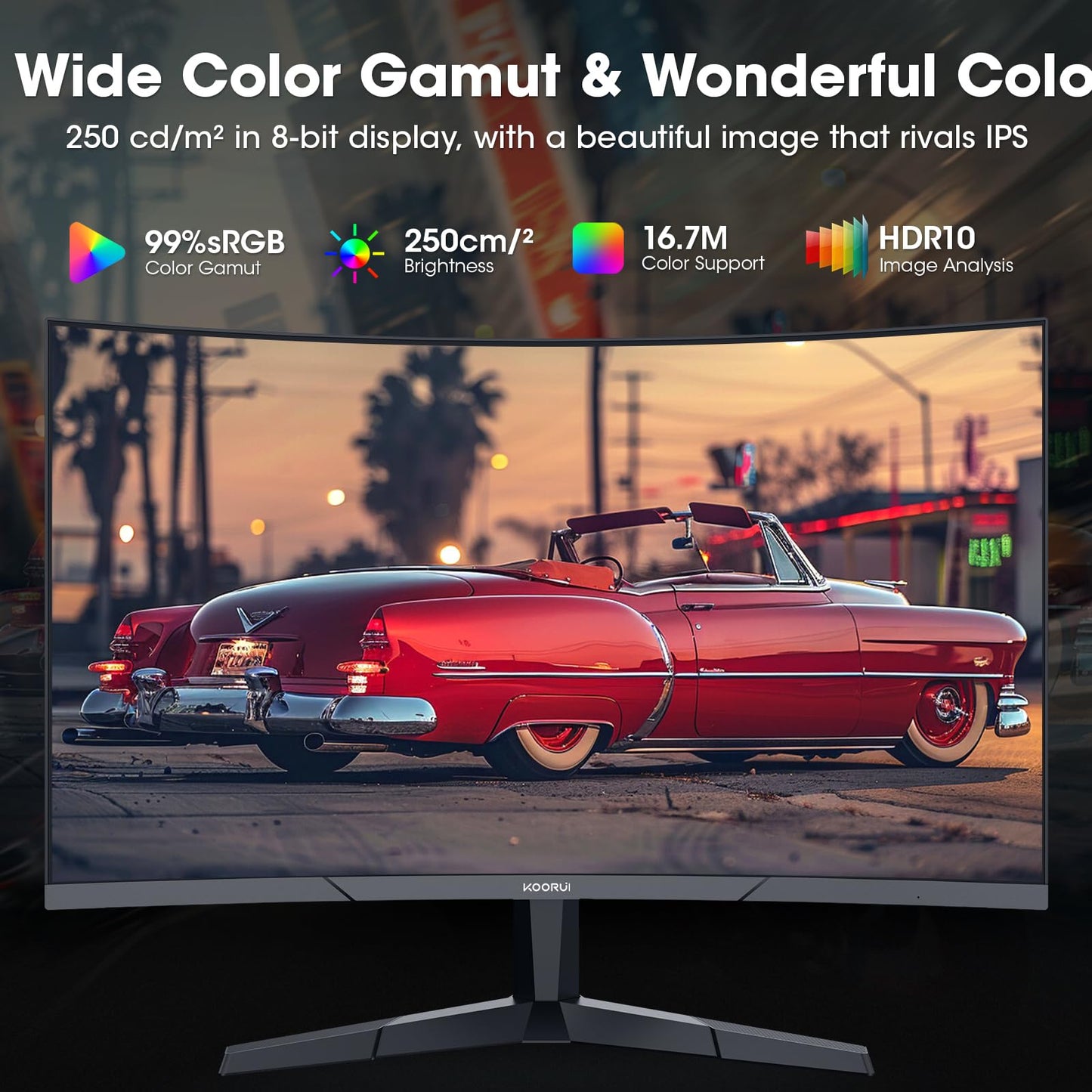 KOORUI 24 Inch Curved Gaming Monitor, 180Hz 1080P 1500R, Adaptive Sync, HDR KOORUI