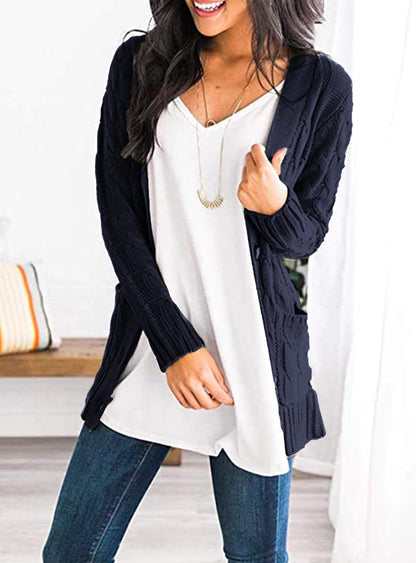 PRETTYGARDEN Women's Cable Knit Cardigan Sweaters Fall(Navy,L) 🍁 All In One Marketplace Canada