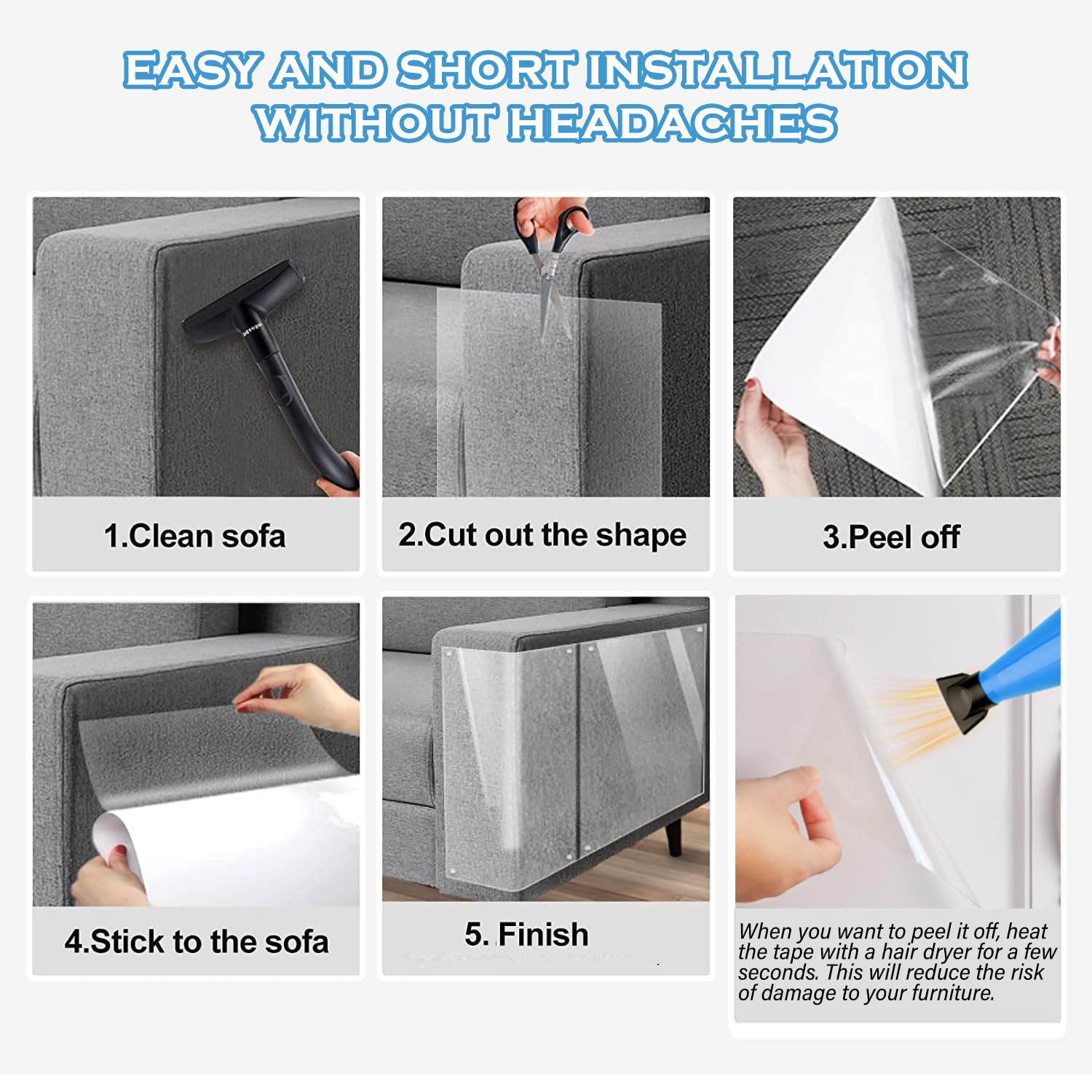 Cat Scratch Protector 15.7" x 118" Self-Adhesive Single Side Furniture Protectors from Cats Scratch Cat Couch Scratch Protector Transparent DIY Cutting Anti Scratch Furniture