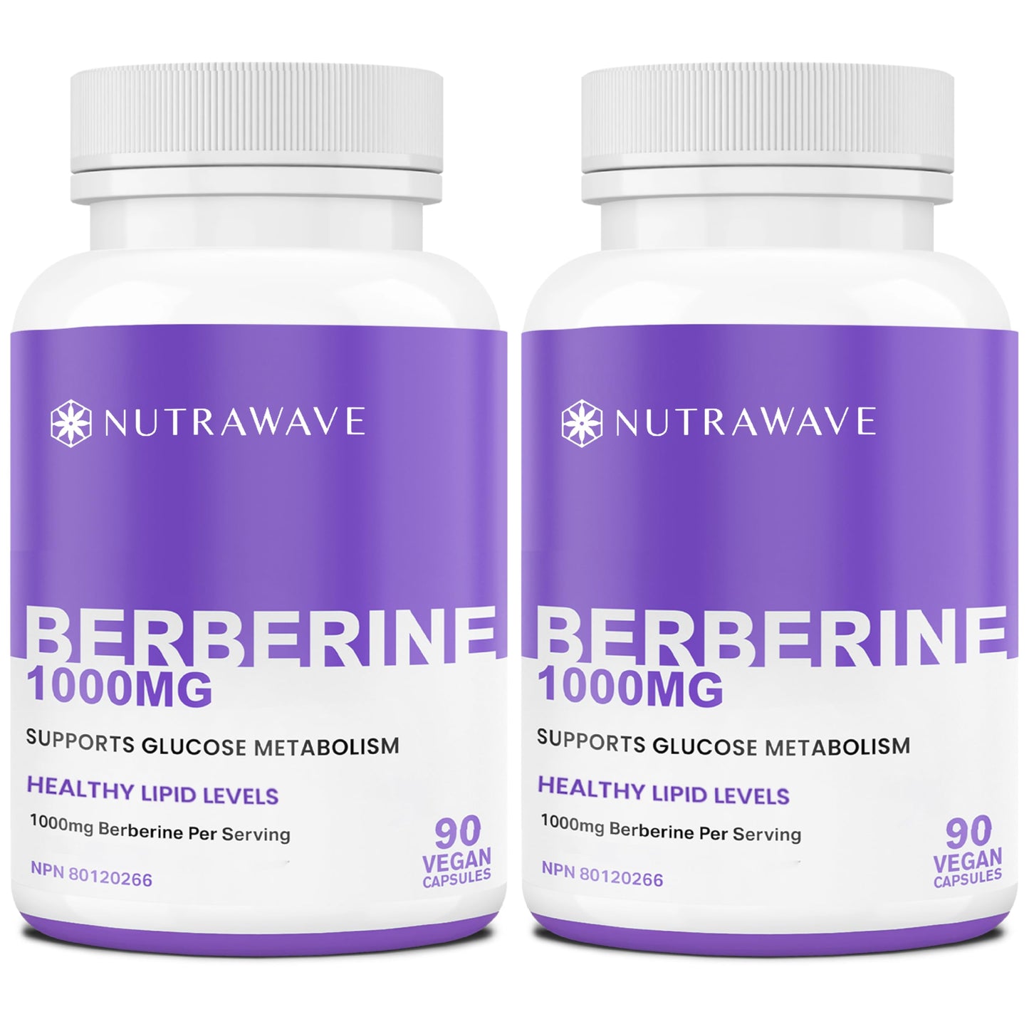 Nutrawave PURE Berberine MAXIMUM POTENCY 1000mg per Serving (2 capsules 500mg each) Supports Blood Sugar Levels, Healthy Lipid (Fat) and Glucose Metabolism. Non-GMO, Vegan, Gluten Free. 90 Easy to Swallow Capsules- 2 pack