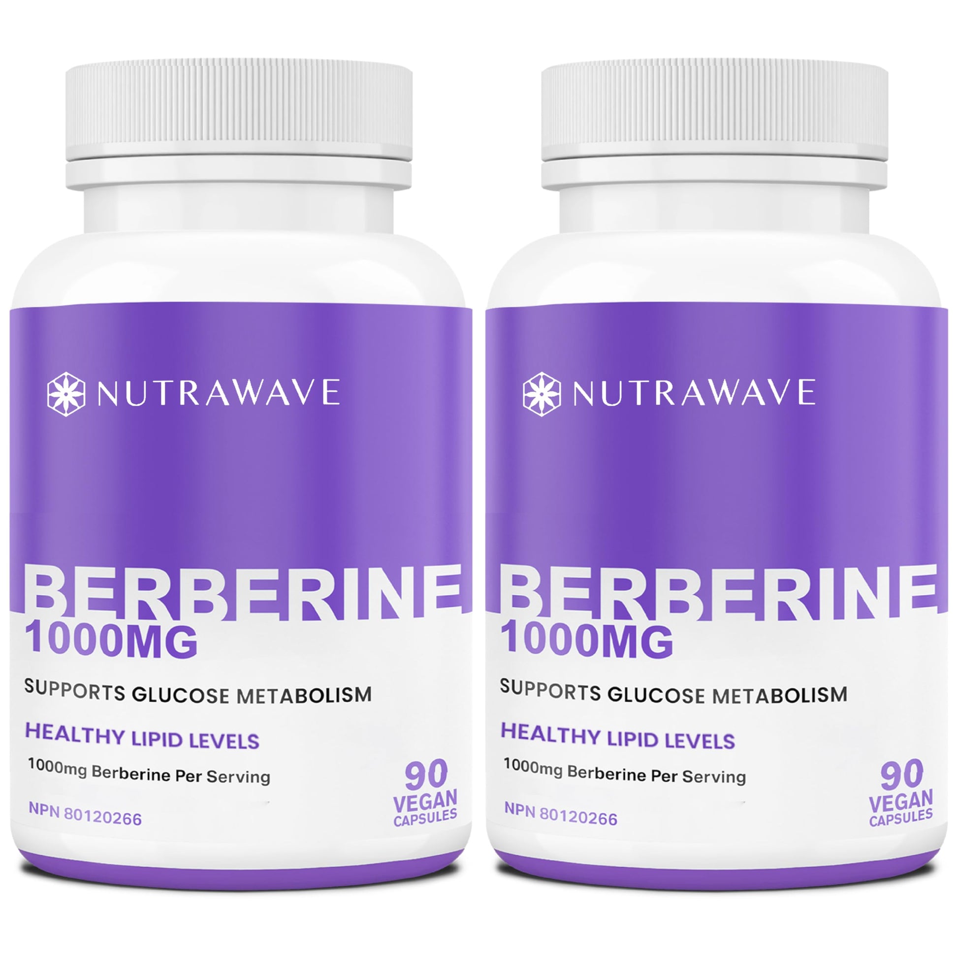 Nutrawave PURE Berberine MAXIMUM POTENCY 1000mg per Serving (2 capsules 500mg each) Supports Blood Sugar Levels, Healthy Lipid (Fat) and Glucose Metabolism. Non-GMO, Vegan, Gluten Free. 90 Easy to Swallow Capsules- 2 pack