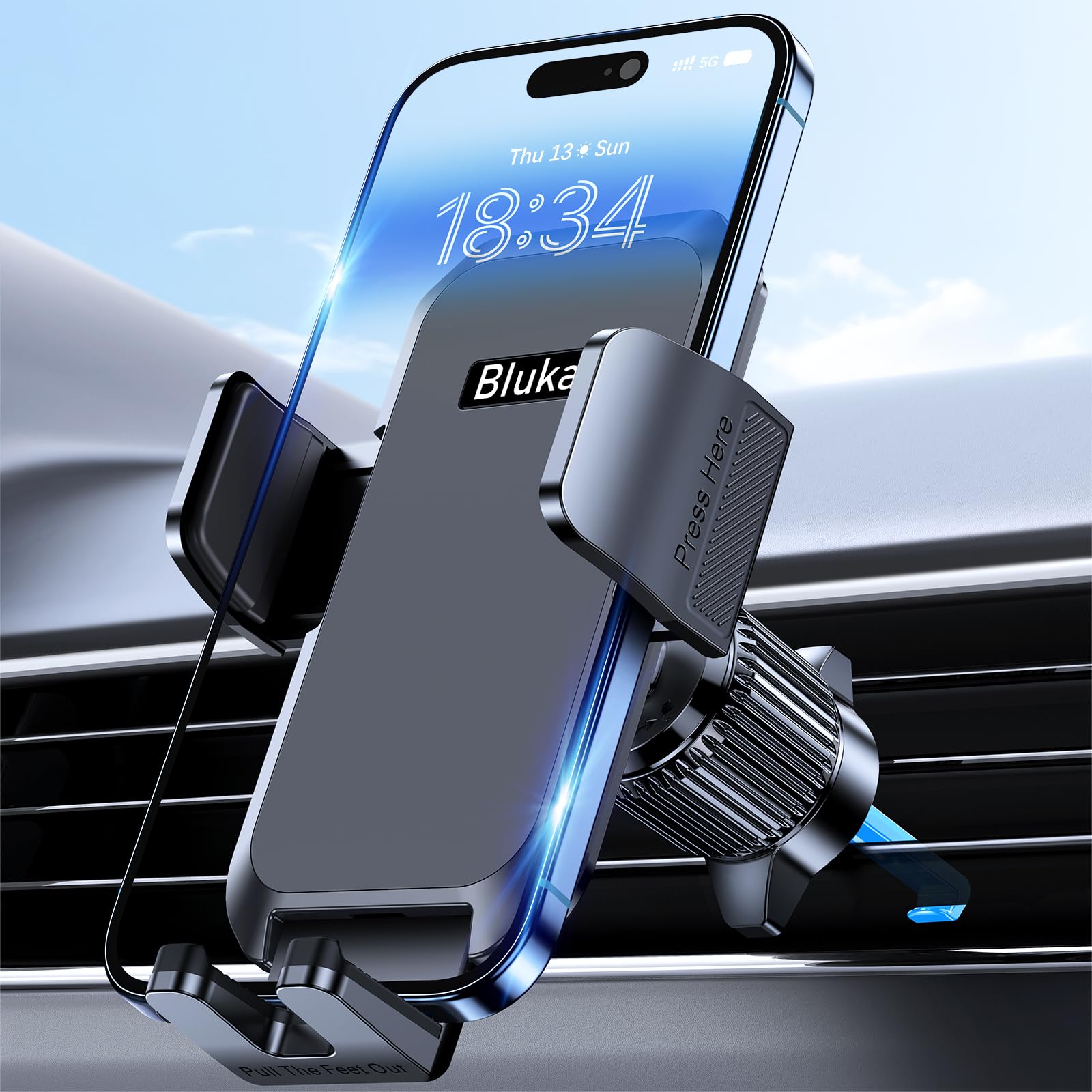 Blukar Phone Holder Car, Air Vent Car Phone Mount with Upgraded Ultra Stable Hook Clip, 360° Rotation, One Button Release Cellphone Holder for iPhone, Google, Galaxy and All Mobile Phones - Available at All In One Marketplace Canada