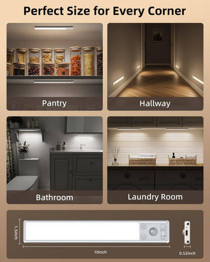 EZVALO 10inch Under Cabinet Lighting, 2500mAh Rechargeable Motion Sensor Lights Indoor with 3 Color Temps, 2 Pack Magnetic Closet Light, 80 LED Dimmable Under Counter Lights for Kitchen, Shelf, Stair - Available at All In One Marketplace Canada